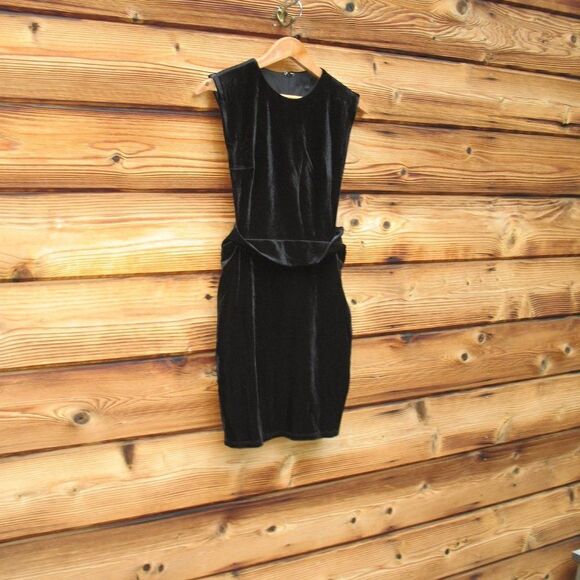 Revolve H:ours Mod Black Velvet Mini Dress No Metallic - Picture 3 of 7